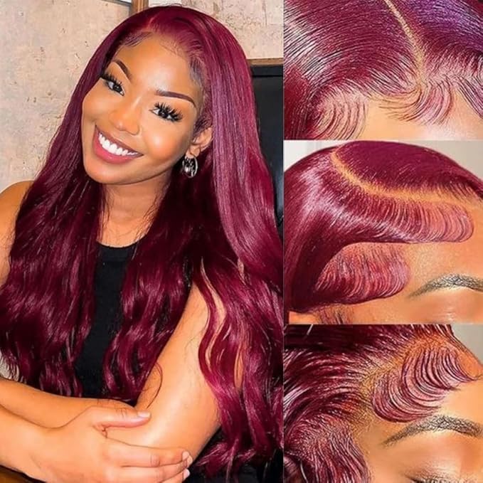 28 Inch 99J Burgundy Lace Front Wigs Human Hair 13x4 HD Transparent Body Wave Lace Front Wigs Human Hair Pre Plucked 99j Burgundy Red Wine Human Hair Wigs for Women