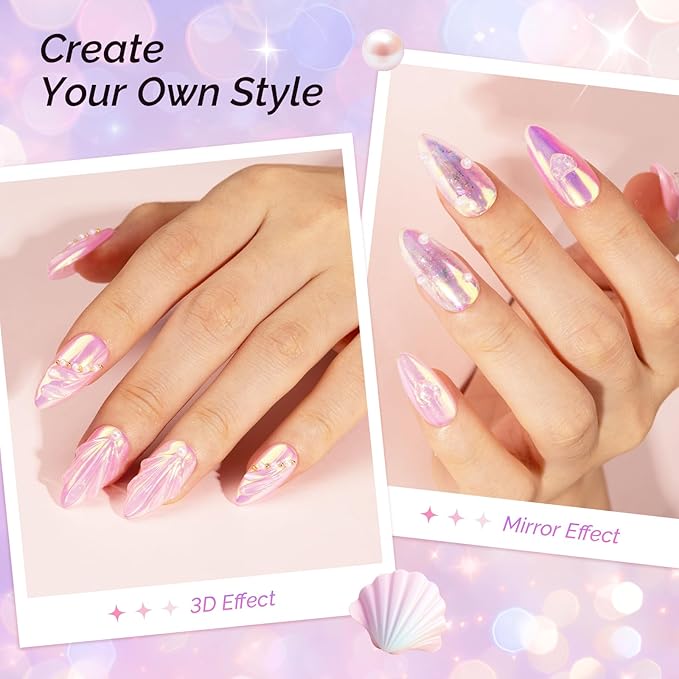 MelodySusie Unicorn Chrome Nail Powder,Ice Transparent Aurora,Mirror Effect,Color Changing Pearlescent,Multi-color Chrome Rainbow Pigment Super Shiny,Suitable for Home DIY Nail Salon