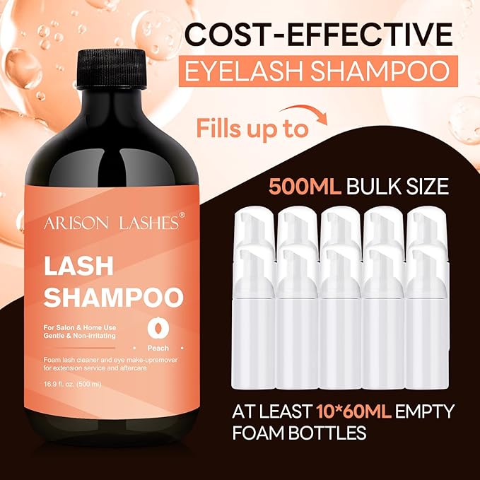 ARISON LASHES Lash Shampoo Eyelash Extension Cleanser, Lash Extension Shampoo, Professional Lash Shampoo for Lash Extensions Eyelid Foaming Cleanser for Salon and Home Use 500ML