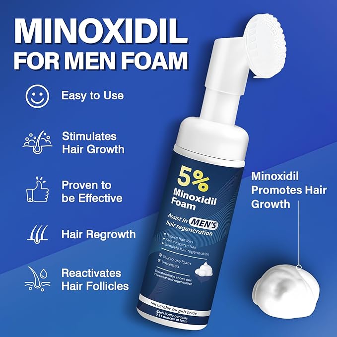 5% Minoxidil Foam for Men Hair Growth Foam Suitable for Hair Thinning Receding Hairline and Hair Loss to Hair Regrowth Get Thicker Fuller Hair 3 Bottles 2.11 Ounces Each