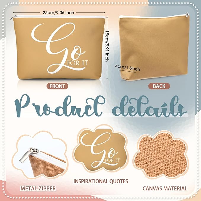 20 Pcs Employee Appreciation Gifts 10 Inspirational Canvas Makeup Bags 10 Compact Mirrors Bulk Cosmetic Bags Round Portable Pocket Mirror Thank You Gifts for Women (Incentive)