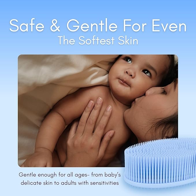 Avilana Body and Face Scrubber Combo – Includes Dual-Sided Body Scrubber and Gentle Face Scrubber – Hygienic, Long-Lasting, and Gentle for Body and Face (Blue with Silver)