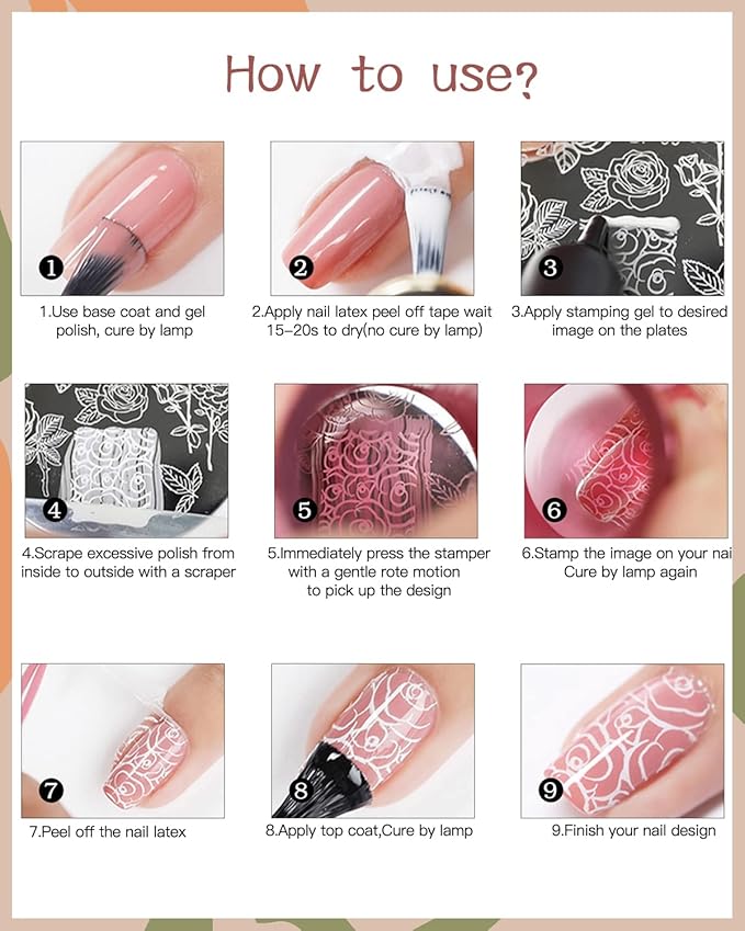 SEISSO 12 Colors Nail Stamping Polish Gels+5Pcs Stamp Print Templates+1 Peel Off Nail Tape Stamp Latex+1 Stamper with Scraper, Stamping Nail Polish Art Set Manicure Gift Collection