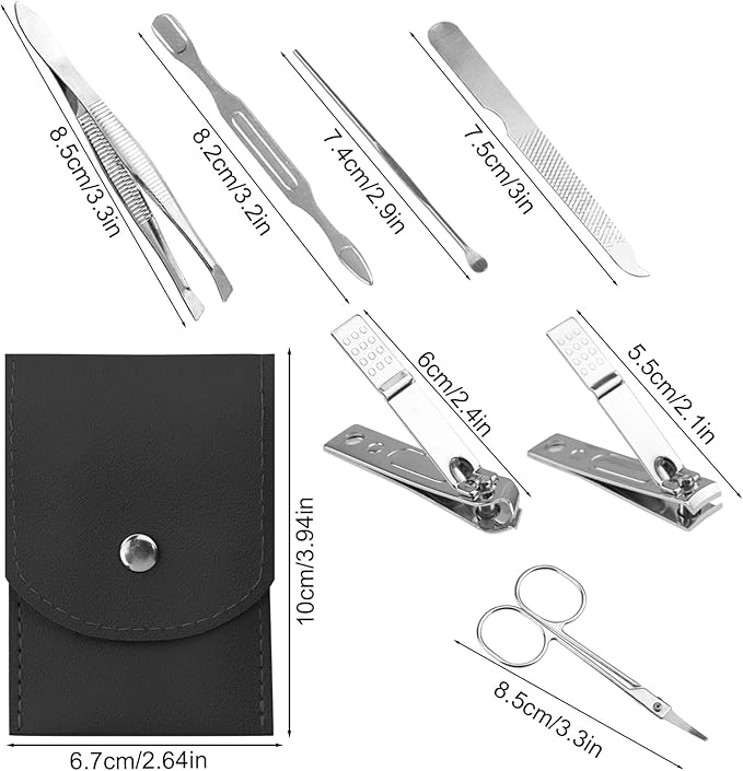 Manicure Set Bulk, Nail Clippers Kit Stainless Steel Fingernail Clippers Set, Sturdy Nail Tip Cutter Trimmers Professional Grooming Toenail Clippers Personal Pedicure Kits Gift Black (12 Pack 7 in 1)