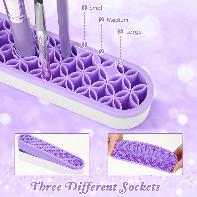 MAQUITA 4 Pcs Silicone Makeup Brush Holder Stand Multipurpose Cosmetic Travel Storage Box Painting Pen Brush Organizer for Brush, Eyeliner Pencil Art (Multicolored)