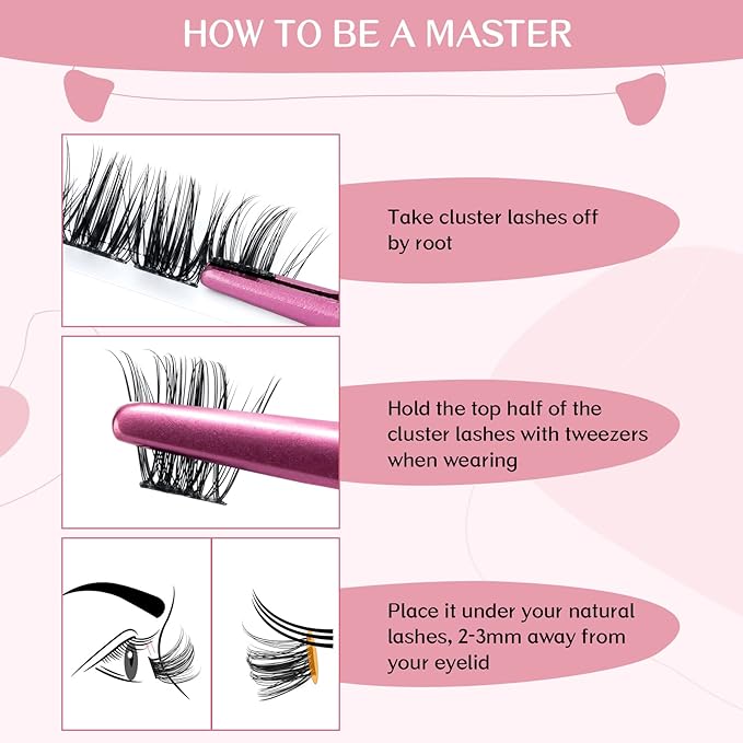 Cluster Lashes, 72 Pcs Individual Lashes, Lash Clusters DIY Eyelash Extension, Super Thin Band Reusable Soft & Comfortable (Peachy-D-8-16mix)