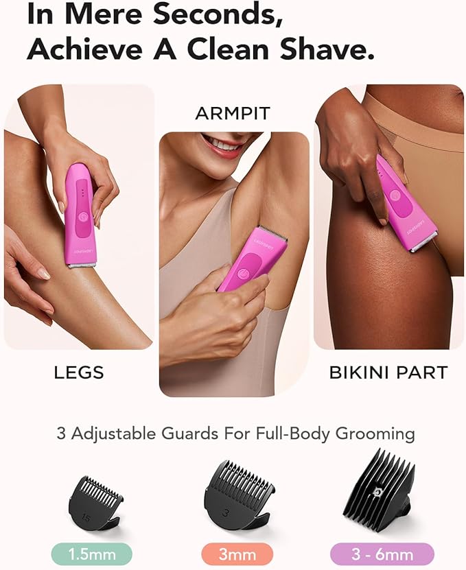 LADYSPOT™ Electric Razors for Women, Shaving and Grooming Sets with 3 Gurad and Replaceable Ceramic Blade Heads, Bikini Trimmer Women Pubic Hair Trimmer, No Nick, No Cut, No Razor Burn-(Rose Red)