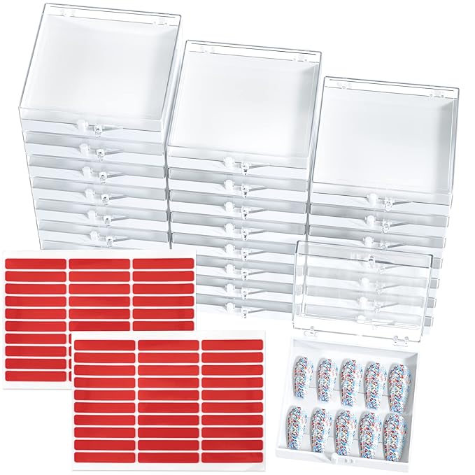 ANCIRS 25 Pack Acrylic Nail Storage Box for DIY Press-on Nails Holder & 60pcs Double Sided Adhesive Nail Display Tape, Artificial Nail Stand Packaging Organizer Case & Fake Nail Tip Tapes for Nail Art