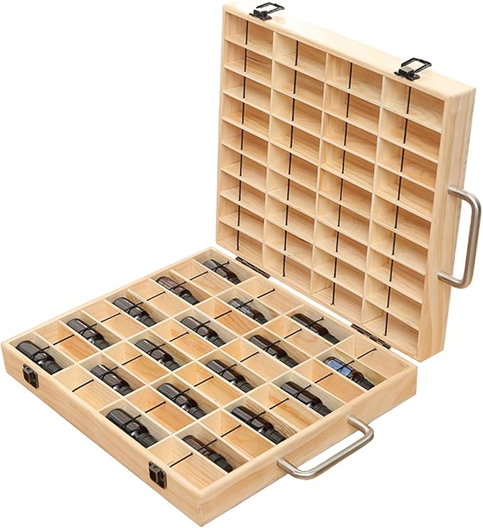 VolksRose Essential Oil Storage Wooden Box, 72 Slots for 5-15ml Essential Oil Roller Bottles, Carrying Case Display Large Organizer Gift Box Container for Travel, Presentation, Nail Polish, Makeup