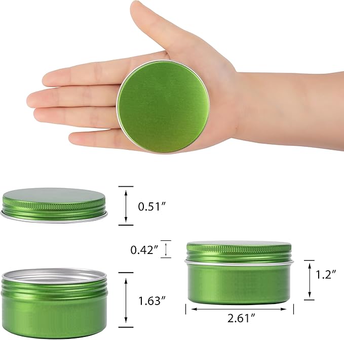 24 Pack 4oz Screw Top Aluminum Tin Jars with Screw Lids and Blank Labels - Refillable 120ml Metal Containers for Lip Balms, Candles, Salves, Spices, Crafts (Green)