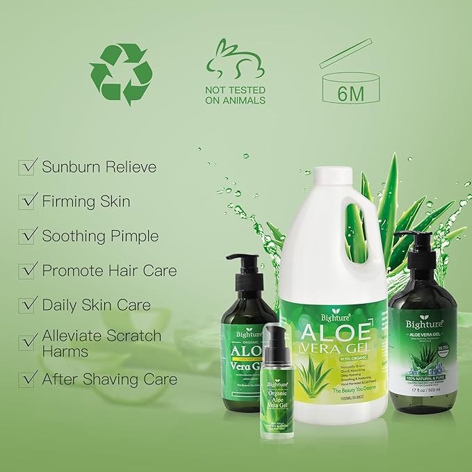 Aloe Vera Gel, 100% Aloe Vera Extracted from Freshly Cut Pure Aloe Leaves, Pure Aloe Vera Gel for Skin Care like Deeply Soothing, Firming, After Shave, Sunburn Relieve(Family Pack)