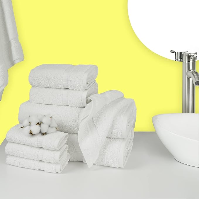 Chakir Turkish Linens Premium Cotton Absorbent Turkish Towels (8-Piece Towel Set, White)