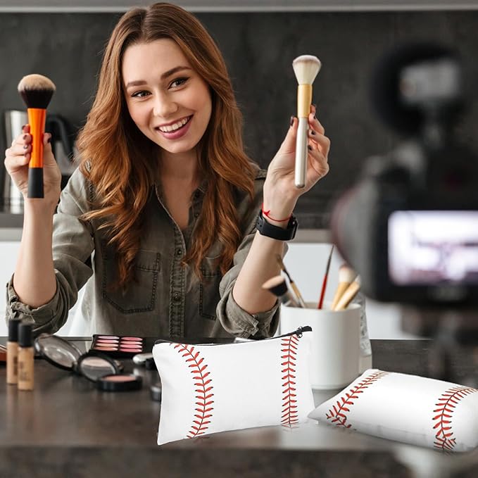 Eccliy 20 Pcs Baseball Makeup Bags Bulk Sport Team Gifts Baseball Cosmetic Bag Accessories for Women Toiletry Zipper Pouch Travel Canvas Gifts Stuff for Party Team Players Lover