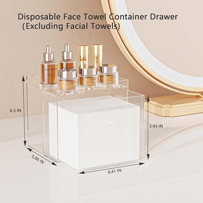 Disposable Face Towels Holder for Clean Skin Club，Acrylic Face Towels Container Drawer, Custom Made Holder for Home and Makeup Organization (Towels Not Included)