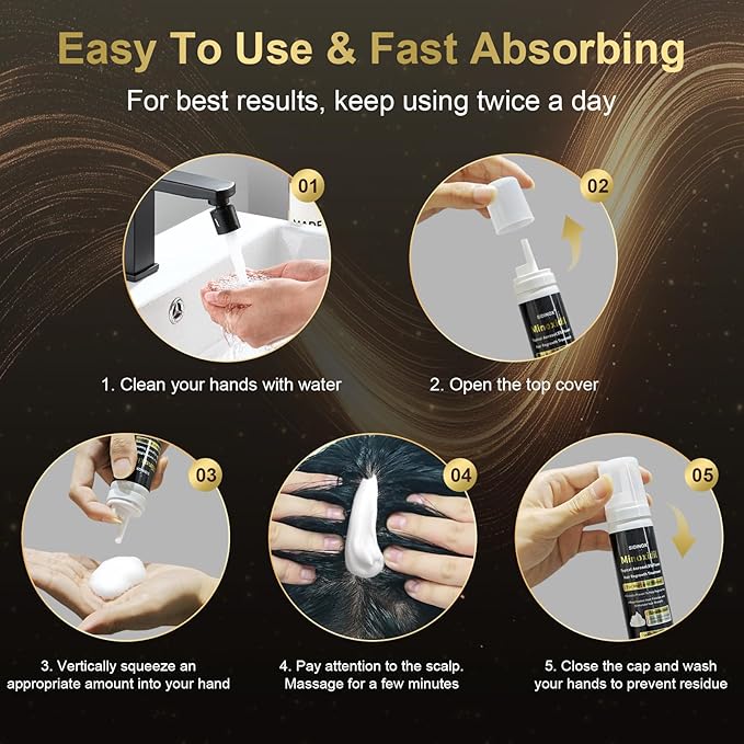 5% Minoxidil Foam for Men & Women - Hair Growth Treatment with Biotin, Non-Greasy Fast Absorbing Foam for Thinning Hair, Regrow Fuller Thicker Hair & Beard, 3 Month Supply (3 x 2.12 oz)