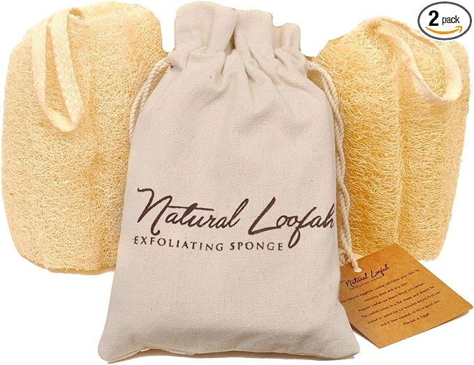 All Natural Loofah Sponge, Pack of 2 Real Egyptian Bath & Shower Exfoliating Loofa Scrubber Sponges for Face, Back & Body, Eco Friendly, No Toxic Chemicals, 6" x 6" by Crafts of Egypt