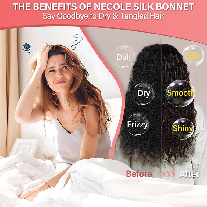 22 Momme 100% Mulberry Double Silk Bonnet for Sleeping Women Double Layer Lined Stay On Head for Hair Care with Adjustable Elastic Band Non-Slip Silk Turban Curly Hair Silk Hair Cap Black