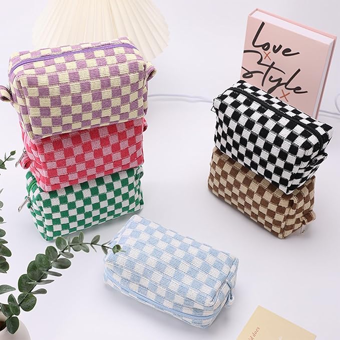 12 PCS Checkered Makeup Bag Cosmetic Bag for Women Checkered Pouch Plaid Makeup Bag for Women Large Capacity Pencil Case Makeup Brushes Storage Bag Travel Toiletry Bag Organizer