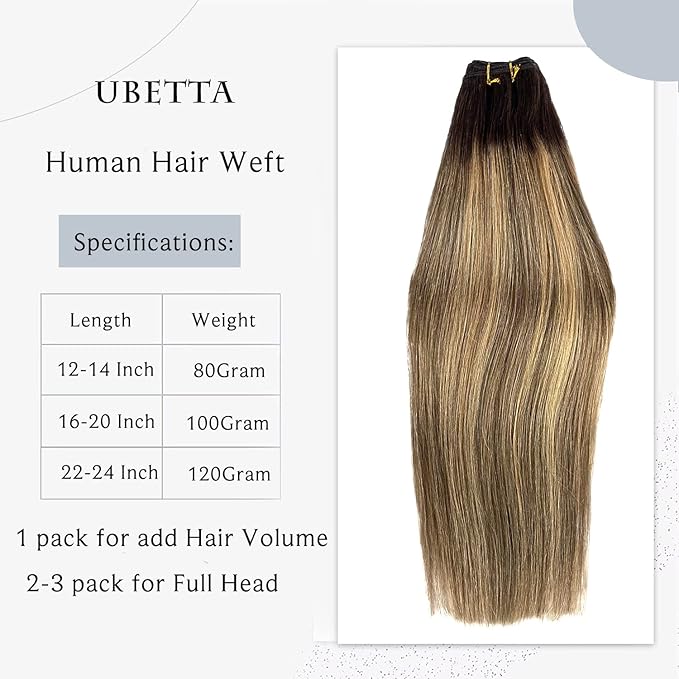 Sew in Hair Extensions Real Human Hair, 20 Inch 100G Weft Hair Extensions Human Hair Ombre Ash Brown Balayage Golden Blonde Highlights Human Hair Weft Extensions Weave Bundles Human Hair for Women