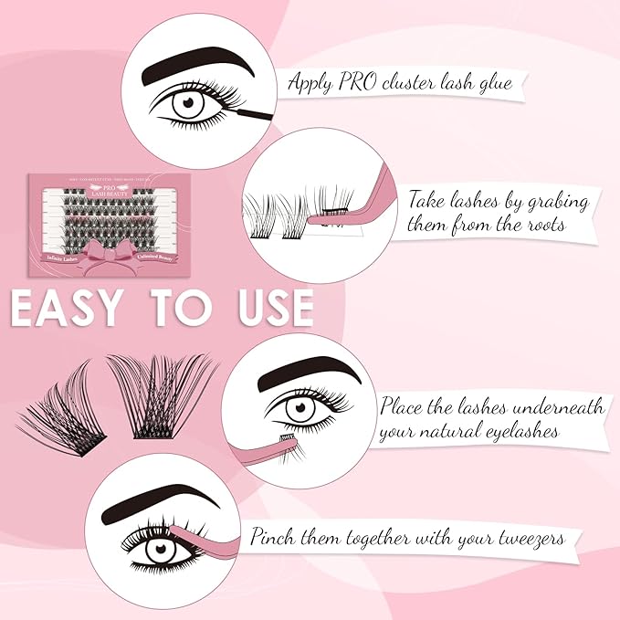 PRO LASHBEAUTY 96 Pcs Lash Clusters 14-20mm Cluster Lashes D Curl Lash Clusters DIY Lash Extension Eyelash Clusters Volume Wispy Lashes Super Thin Band Soft & Comfortable(Volume-D-14-20 mix)
