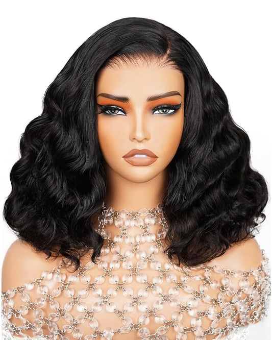 Arabella 5x6 Bob Wig Human Hair Loose Curly Bob Wig Glueless Wigs Human Hair 210% Density Pre-Cut Lace Wigs Pre Bleached Tiny Knots Lace Front Wig Human Hair (14inch, Loose Curly Wave Bob)