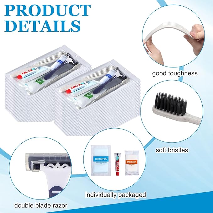 Suclain 48 Sets Hygiene Kits for Homeless in Bulk Homeless Basic Toiletry Kits Care Package Supplies Individually Packed for Men Women Travel Charity Hotel Business