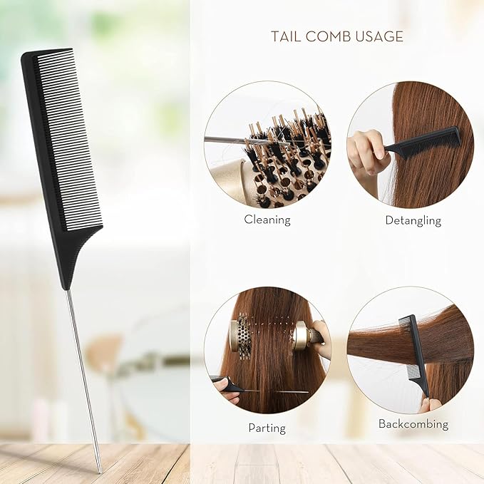 AIMIKE Hair Brush Set, Nano Thermal Ceramic & Ionic Tech Round Barrel Brush with Boar Bristles for Blow Drying, Enhance Texture for Styling, Curling and Shine, Includes 1 Tail Comb + 4 Hair Clips