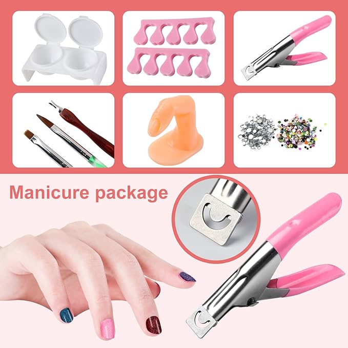 Nail Kit Set Professional Acrylic with Everything, 12 Glitter Acrylic Powder Kit Nails Art Tips Decoration, DIY Nail Art Tool and Supplies for Beginners