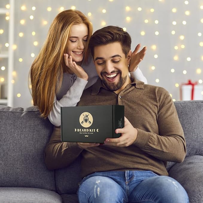 Beard Kit Gifts for Men, Father's Day Birthday Gifts for Men Dad Him, Grooming & Trimming Tool Complete Set, Beard Care Kit with 2 Beard Growth Oil/Balm/Brush/Comb/Shaving Soap/Cup&Storage Bag