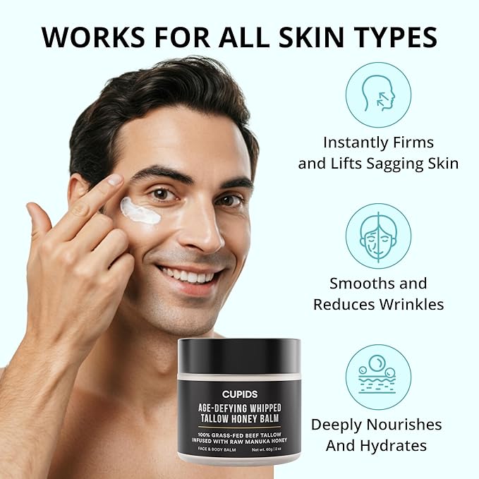 Tallow and Honey Balm for Face - Grass Fed Beef Tallow Moisturizer with Raw Manuka Honey, Olive Oil, Beeswax & Vitamin E - Nourishing Balm for Skin Hydration