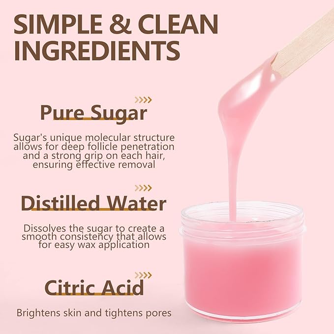 Sugar Wax Kit for Sensitive Skin: 300g/10.6oz Sugaring Paste for Bikini Brazilian Hair Removal - Includes Wax Strips & Sticks, Pre & Post Care Oils