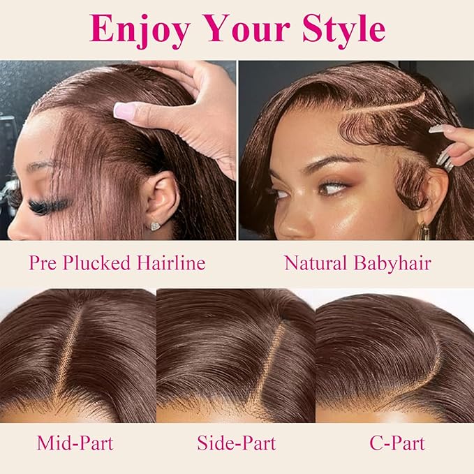 30 Inch Chocolate Brown Lace Front Wig Pre Plucked 13x6 Body Wave Lace Front Wigs Human Hair 180% Density Colored #4 Light Brown Glueless Wig HD Lace Frontal Wigs for Women
