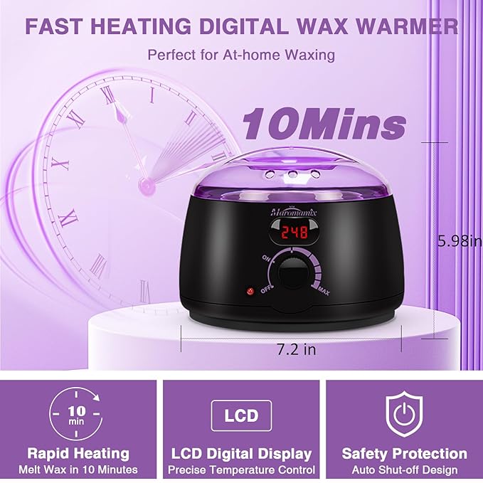 Waxing Kit -Digital Wax Warmer Machine for Hair Removal with 4 Packs of Hard Wax Beads & Silicone Pot for Full Body, Legs, Face, Eyebrows, Bikini, Brazilian at Home Waxing Kit for Women Men