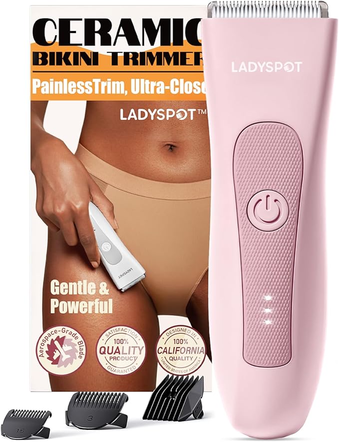 Electric Shaver for Women, Women Shaving & Grooming Sets, with 3 Guard and Replaceable Ceramic Blade Heads, LADYSPOT™ Pubic Hair Trimmer Bikini Trimmer Grooming Kit Sets-(Pink)