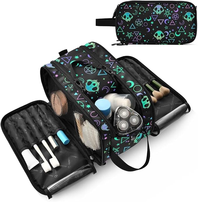 MNSRUU Magic Skulls Makeup Bag - Large Capacity Travel Toiletry Bag with Organizer, Portable Cosmetic Bag for Travel Size