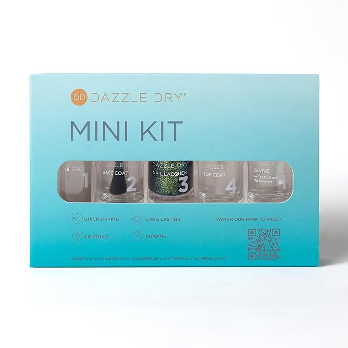 Dazzle Dry Mini Kit 4 Step System - Dragonfly - A full coverage, color-shifting, iridescent glittering green. Full coverage shimmer. (5 Piece Kit / 5 Manicures)