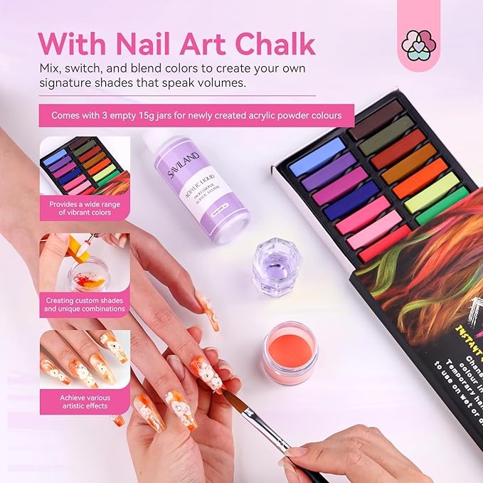 SAVILAND Acrylic Nail Kit with Drill: Professional Set for Beginners with Everything 30g Acrylic Powder & 50ml Monomer Liquid Nail Brush Files Forms Tools Extension Nail Kit Gift Home DIY Salon Nails