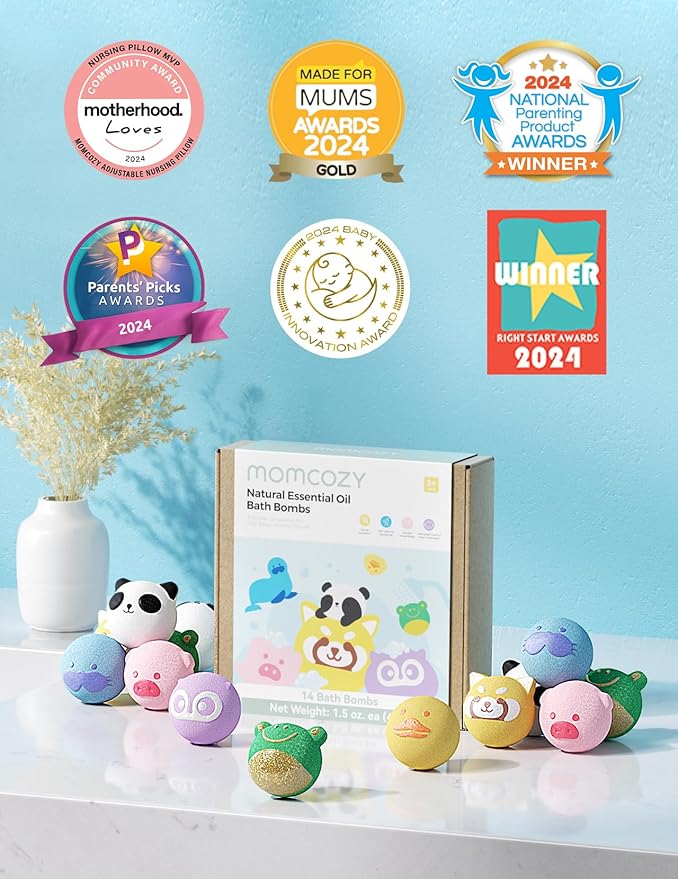 Momcozy Natural&Organic Essential Oil Bath Bombs,14 Pcs Bubble Bath Fizzy Balls with Cute Owl Animal Shapes,Bath Bombs Gift Set for Kids Girls Boys Toddler,Ideal Gift for Easter Egg,Bath Bomb Kit