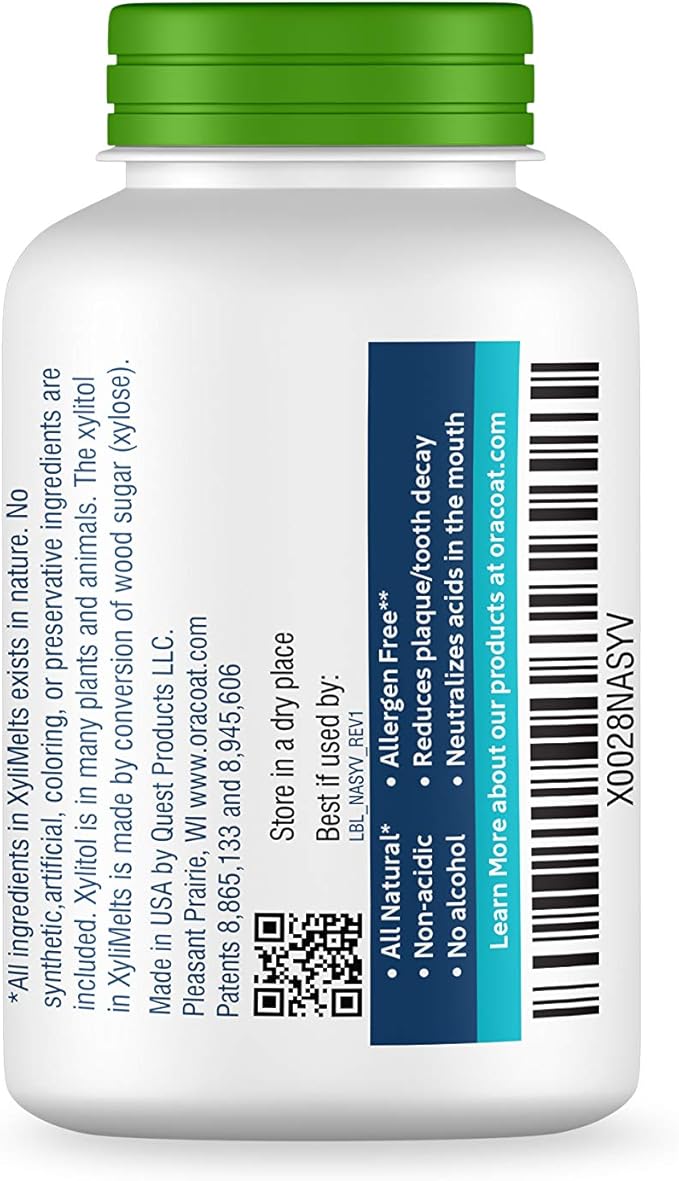 Oracoat XyliMelts for Dry Mouth Night Time or Day - Moisturizing Dry Mouth Adhering Discs, Sugar Free with Xylitol, 100 Count, Mild Mint Flavor, 8-Hour Relief