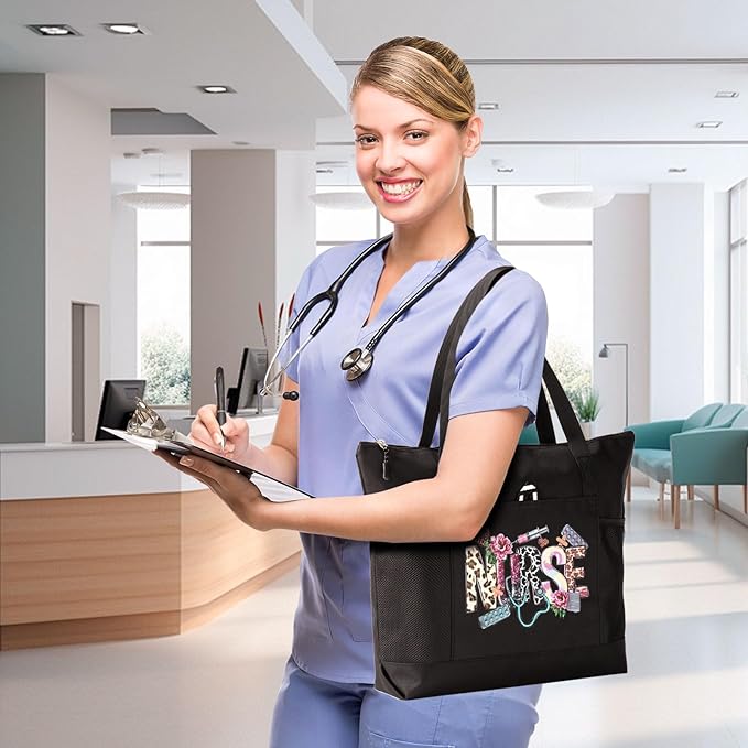 7 Pcs Nurse Gifts for Womem Appreciation Gift Set Include Nurse Tote Bag Penlight Makeup Bag Socks for Nurse Graduation Appreciation Thank You Gift for CNA Rn LPN LVN Practitioner