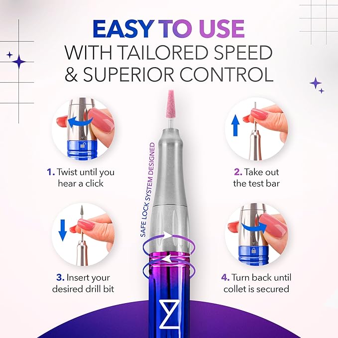 M Mase- Professional Nail Drill Machine - 2-in-1 Nail File - Cordless, 35000 RPM, HD Display - Gift for Her - Electric Nail Drill for Professional & Home Use (Unicorn Pink Blue)