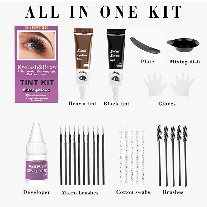 Black and Brown DIY Eyelash & Eyebrow Color Kit, Natural Effects Long Lasting for 6-8 Weeks, Easy to Use for Salon and Home Use