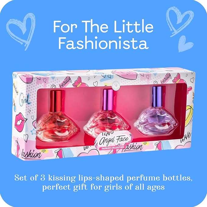 Angel Face Perfume Set for Teen Girls, Body Spray Perfume for Kids, Girls 10-12 & Teenage, Fashion Collection Girl Gift Set, 3 Kissing Lips-Shaped Perfumes