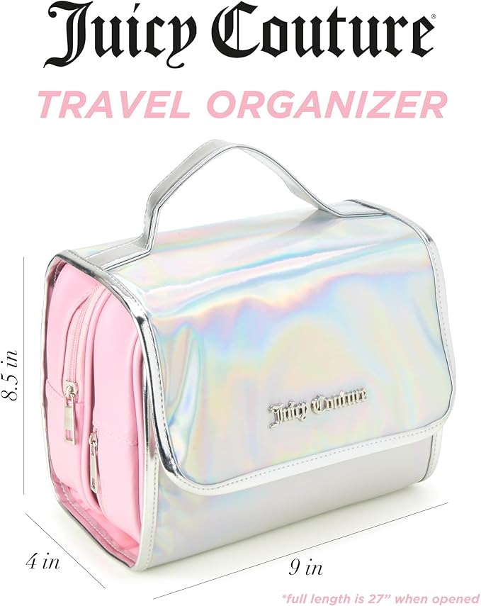Juicy Couture Women's Toiletries Bag - Travel Makeup and Toiletries Hanging Organizer Set - Makeup Organizer Hanging Case Set, Multicolor