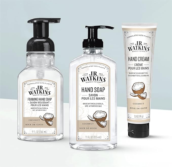 J.R. Watkins Gel Hand Soap, Scented Liquid Hand Wash for Bathroom or Kitchen, USA Made and Cruelty Free, 11 fl oz, Coconut, 6 Pack