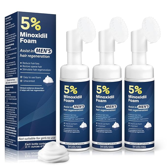 5% Minoxidil Foam for Men Hair Growth Foam Suitable for Hair Thinning Receding Hairline and Hair Loss to Hair Regrowth Get Thicker Fuller Hair 3 Bottles 2.11 Ounces Each