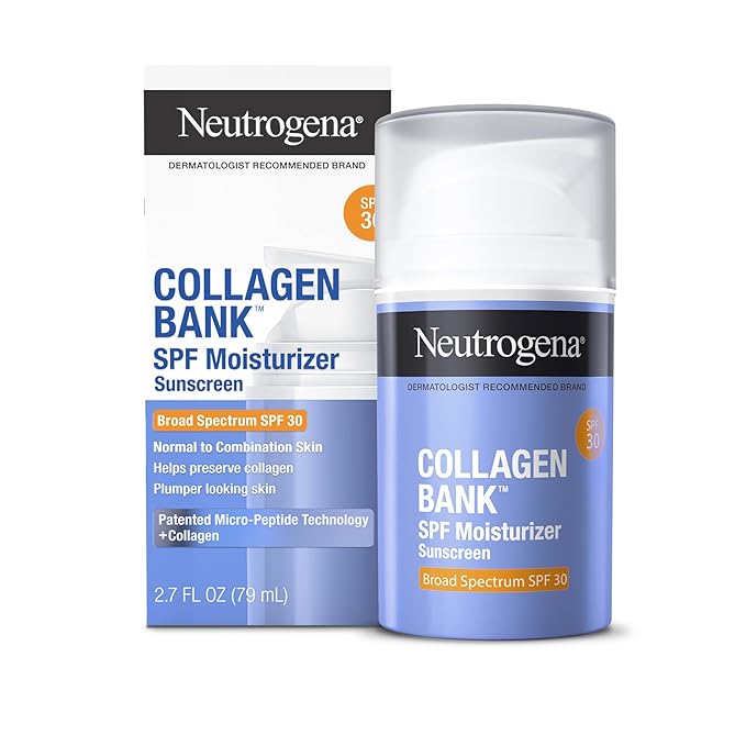Neutrogena Collagen Bank Face Moisturizer with SPF 30 Sunscreen, Daily Anti-Aging Face & Neck Collagen Cream with Micro-Peptide & SPF to Support & Defend Skin’s Natural Collagen, 2.7 fl oz