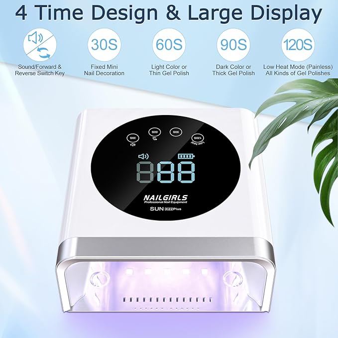 NAILGIRLS Cordless Rechargeable UV LED Nail Lamp, 150W UV Light for Gel Nail, Nail Lamps for Gel Polish with 4 Time Setting, Portable UV Nail Light, Professional Fast Curing Lamp for Salon