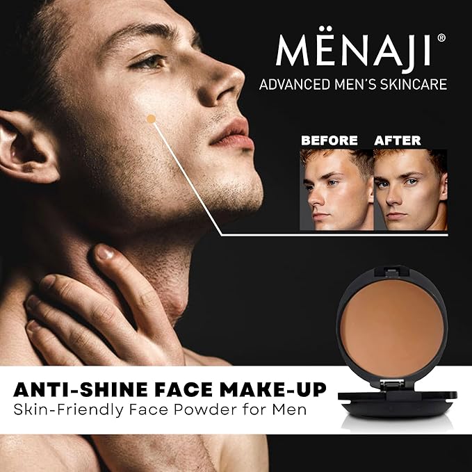 MËNAJI Anti-Shine Powder (HDPV) - Anti-Shine Face Make-Up for Men - Natural Looking Makeup - Mens Cosmetics - Sunless Tan