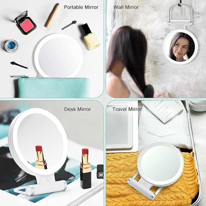 B Beauty Planet Magnifying Mirror with Light 20X/1X,Double Sided Tabletop Mirror with Adjustable Folding Handle,Cosmetic Mirror for Makeup/Travel, Tweezing, and Blackhead/Blemish Removal
